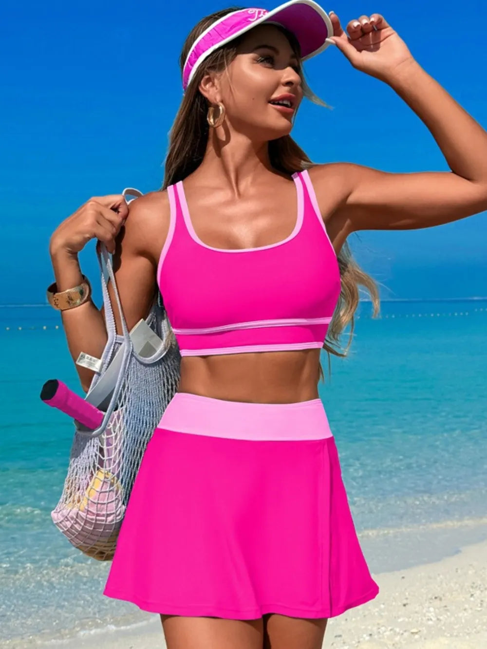 Scoop Neck Top Skort Swim Set