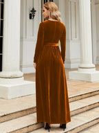 Tie Front Round Neck Long Sleeve Maxi Dress (7)