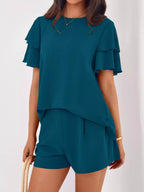 Ruffle Sleeve Top Shorts Two-piece Set (14)