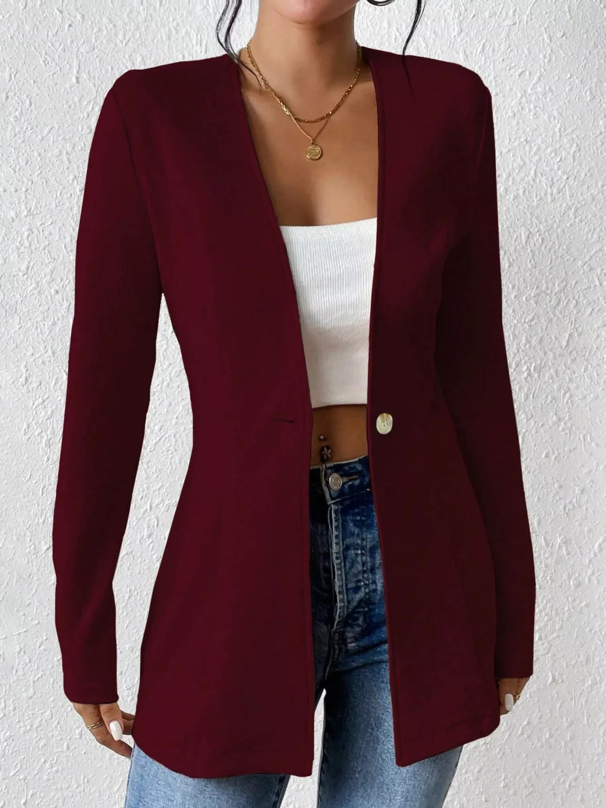 One Button Long Sleeve Blazer (21)