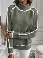 Full Size Contrast Trim Ribbed Hem Turtleneck Sweater Plus (2)
