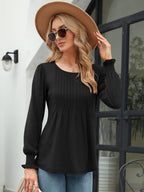 Smocked Round Neck Lantern Sleeve Blouse (5)