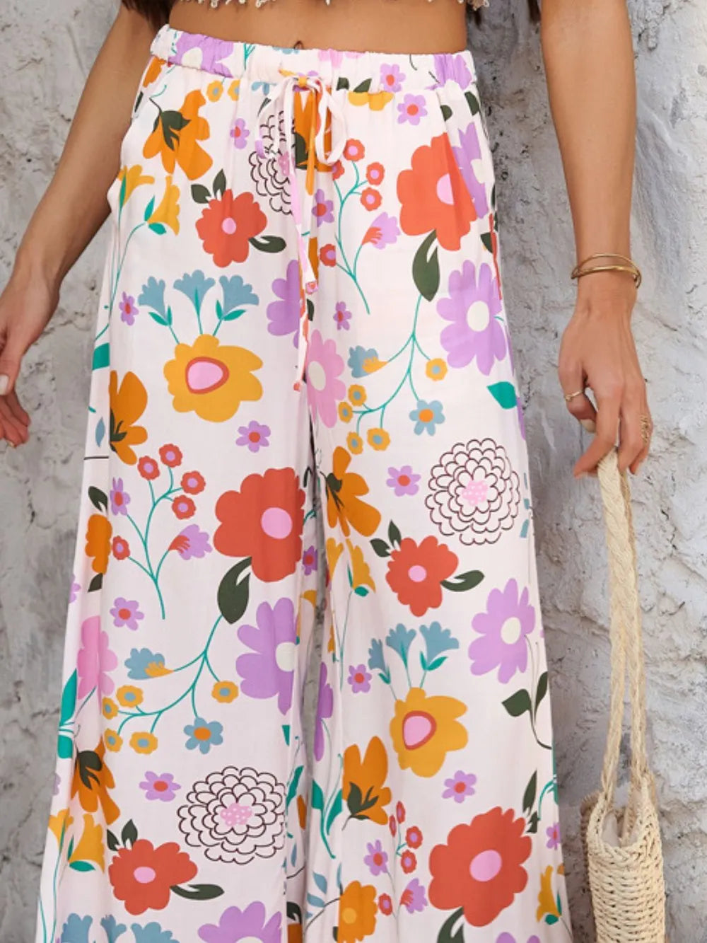 Drawstring Printed Wide Leg Pants (9)
