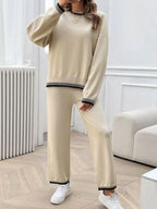 Round Neck Dropped Shoulder Top Pants Sweater Set (10)