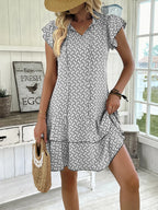 Full Size Ruffled Layered Printed Mini Dress Plus