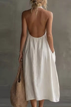 Casual Halter Neck Pocket Midi Dress (7)