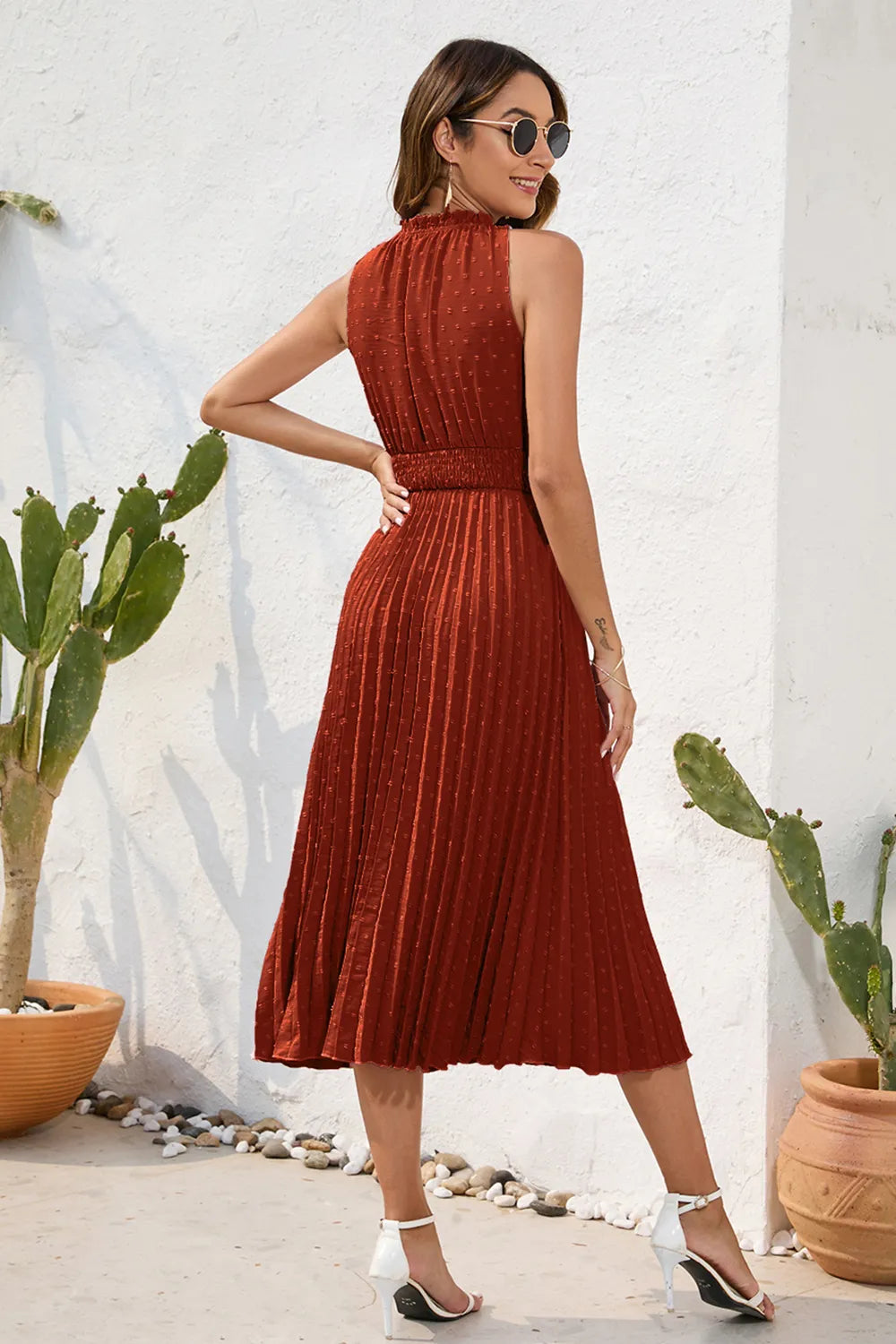 Swiss Dot Tie Neck Sleeveless Dress (23)