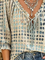 Full Size Tie Neck 3/4 Sleeve Blouse Plus (4)