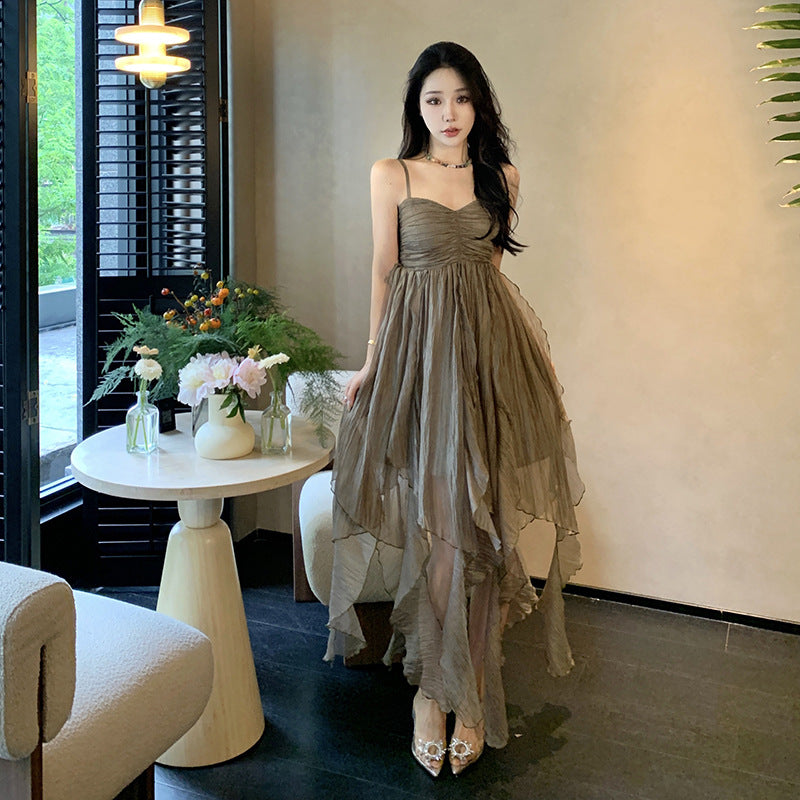 Pleated Irregular Elegant Midi Dress variant CJLY204682101AZ|CJLY204682102BY|CJLY204682103CX|CJLY204682104DW