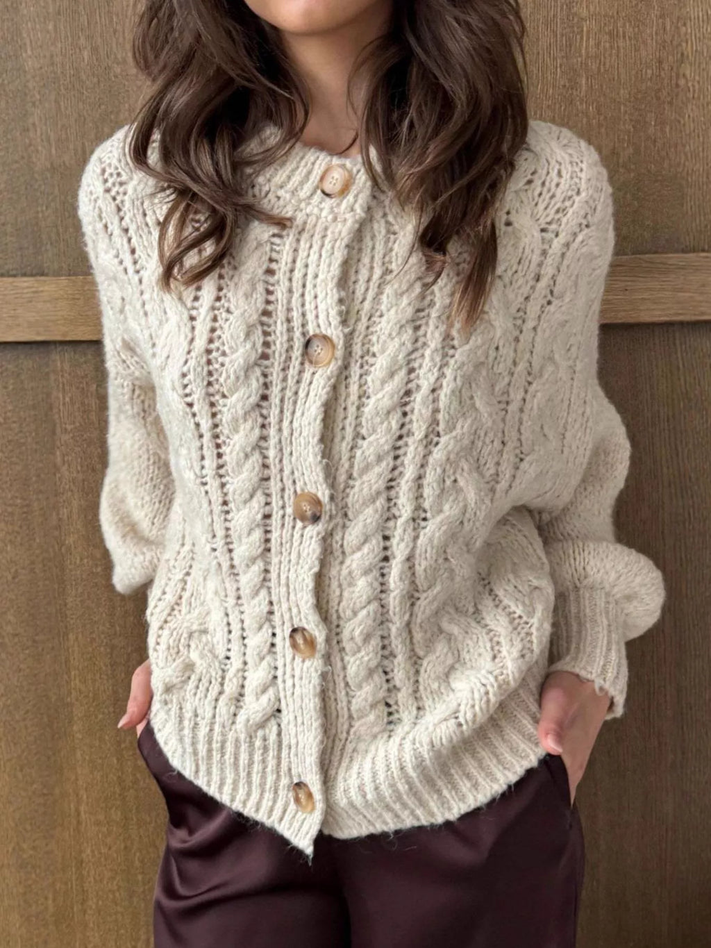 Cable Knit Button-down Cardigan (2)