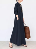 Full Size Button Front Long Sleeve Maxi Shirt Dress Plus (20)