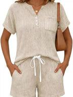 Casual Ribbed Knit Tee Shorts Set (9)