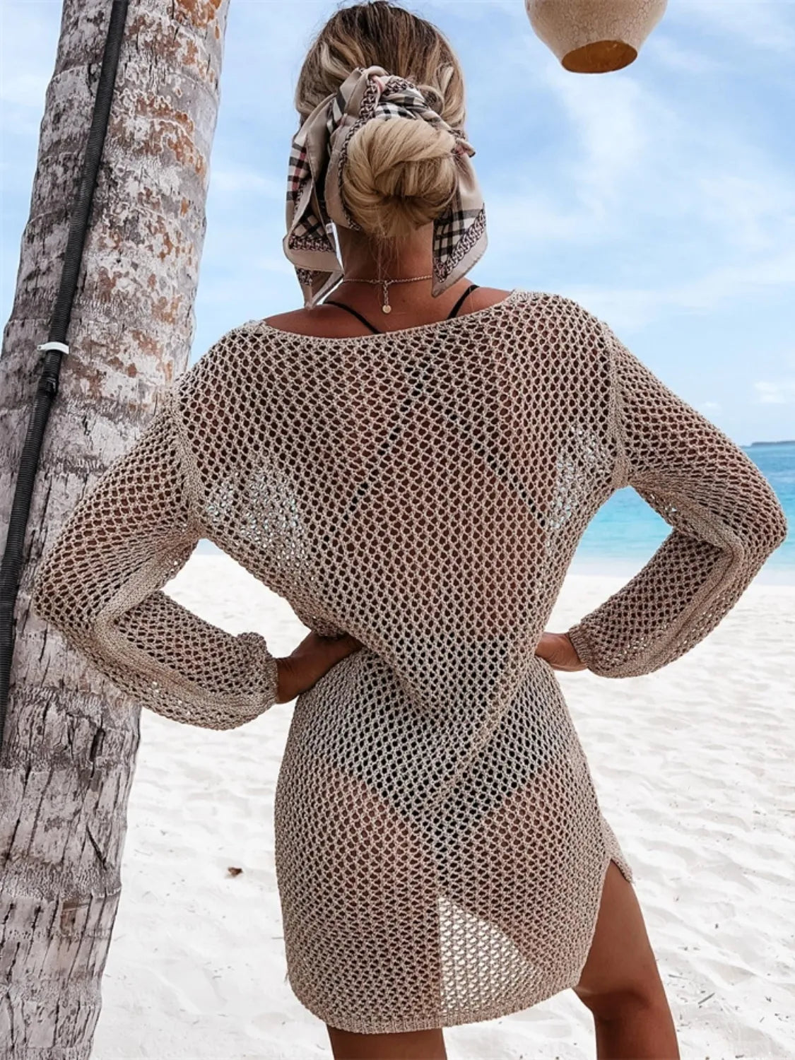 Openwork Long Sleeve Knit Cover Up (4)