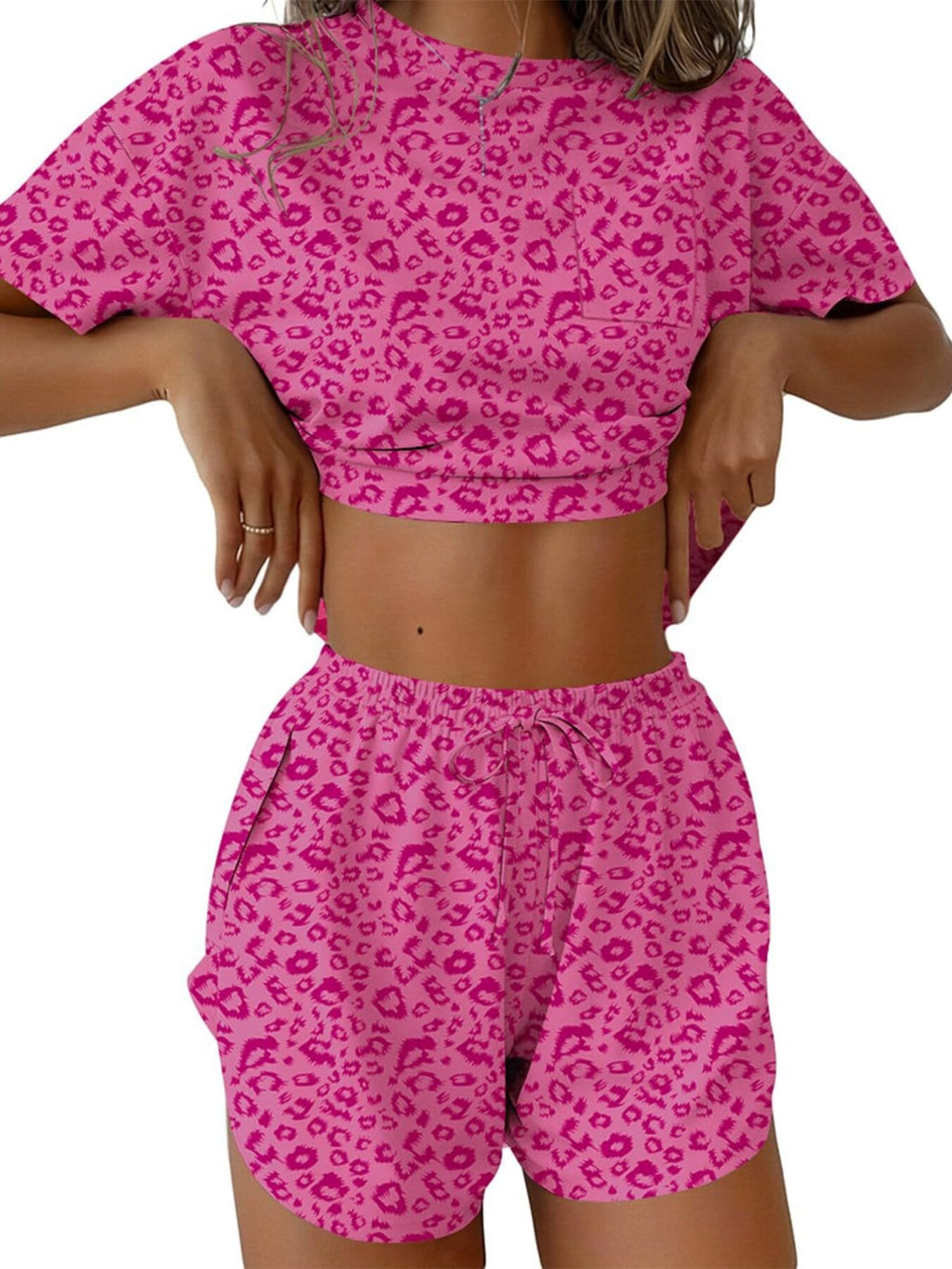 Printed Round Neck Tee Shorts Set (7)