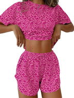 Printed Round Neck Tee Shorts Set (7)