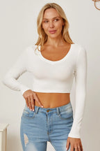 Round Neck Long Sleeve Cropped T-shirt (2)