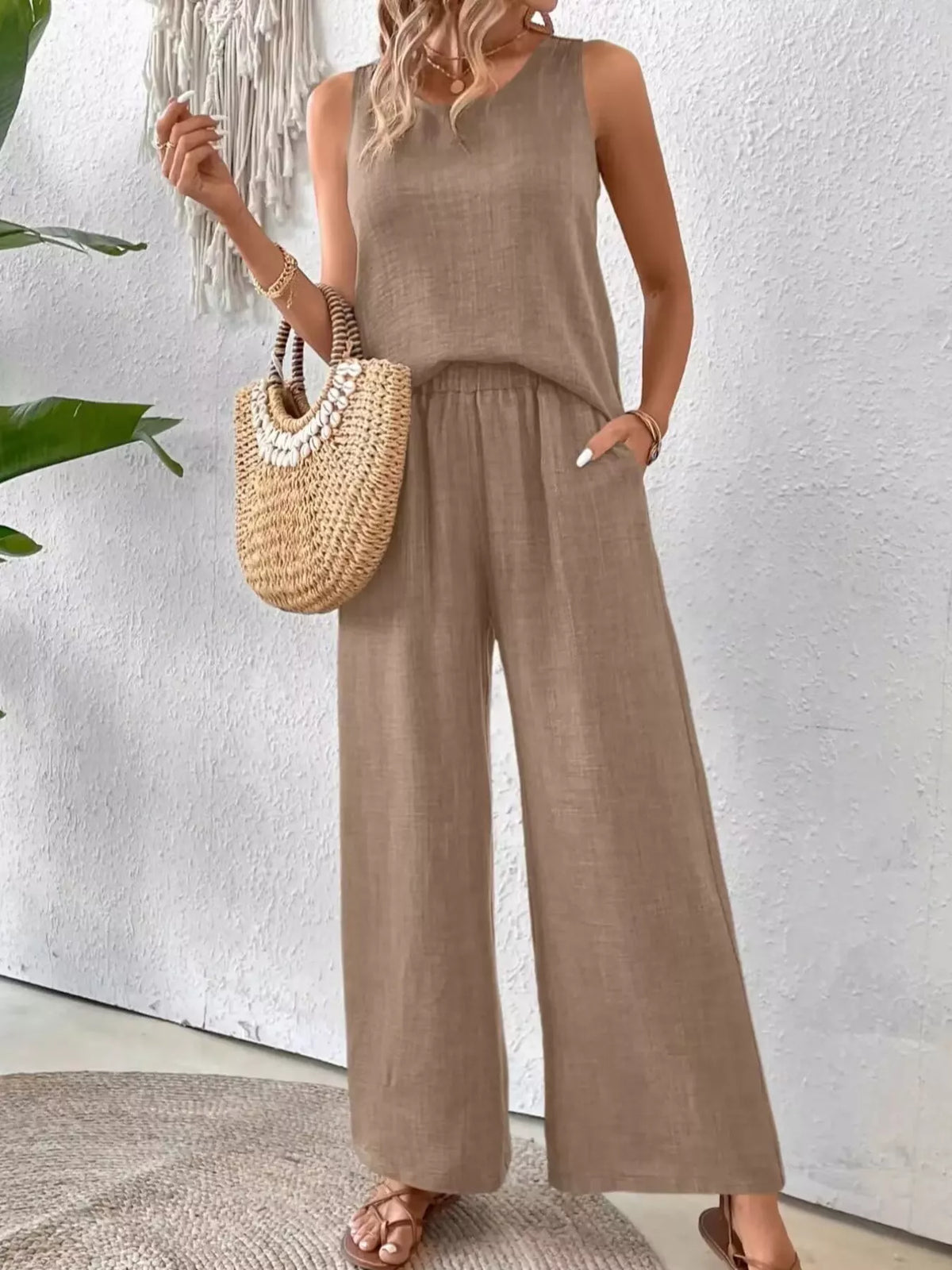 Round Neck Tank Pants Set (11)