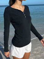 Striped Long Sleeve Henley T-shirt (15)