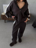 Contrast Side Stripe Zip Up Top Pants Set (2)