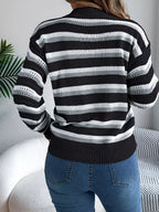 Striped Round Neck Long Sleeve Sweater (2)