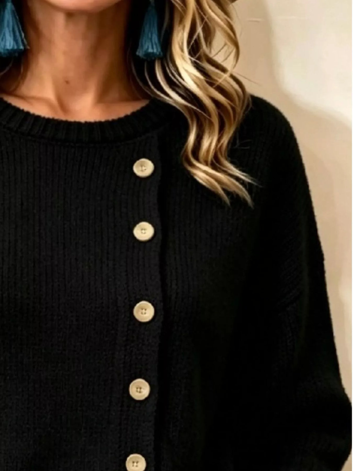 Decorative Button Round Neck Sweater (4)