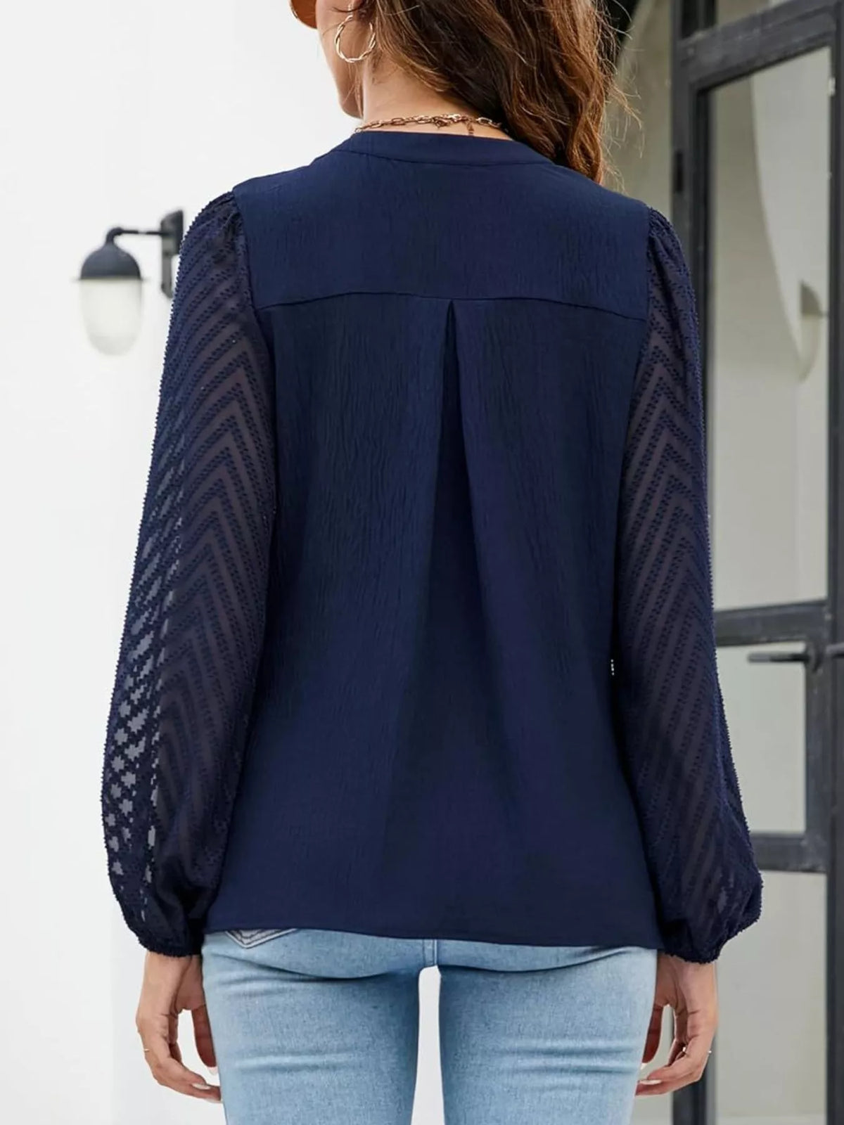 Notched Balloon Sleeve Blouse (10)