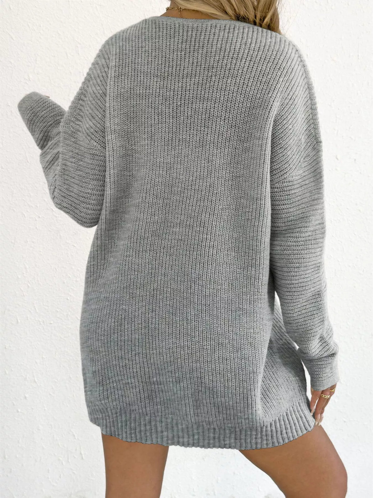V-neck Ribbed Knit Sweater Dress (5)