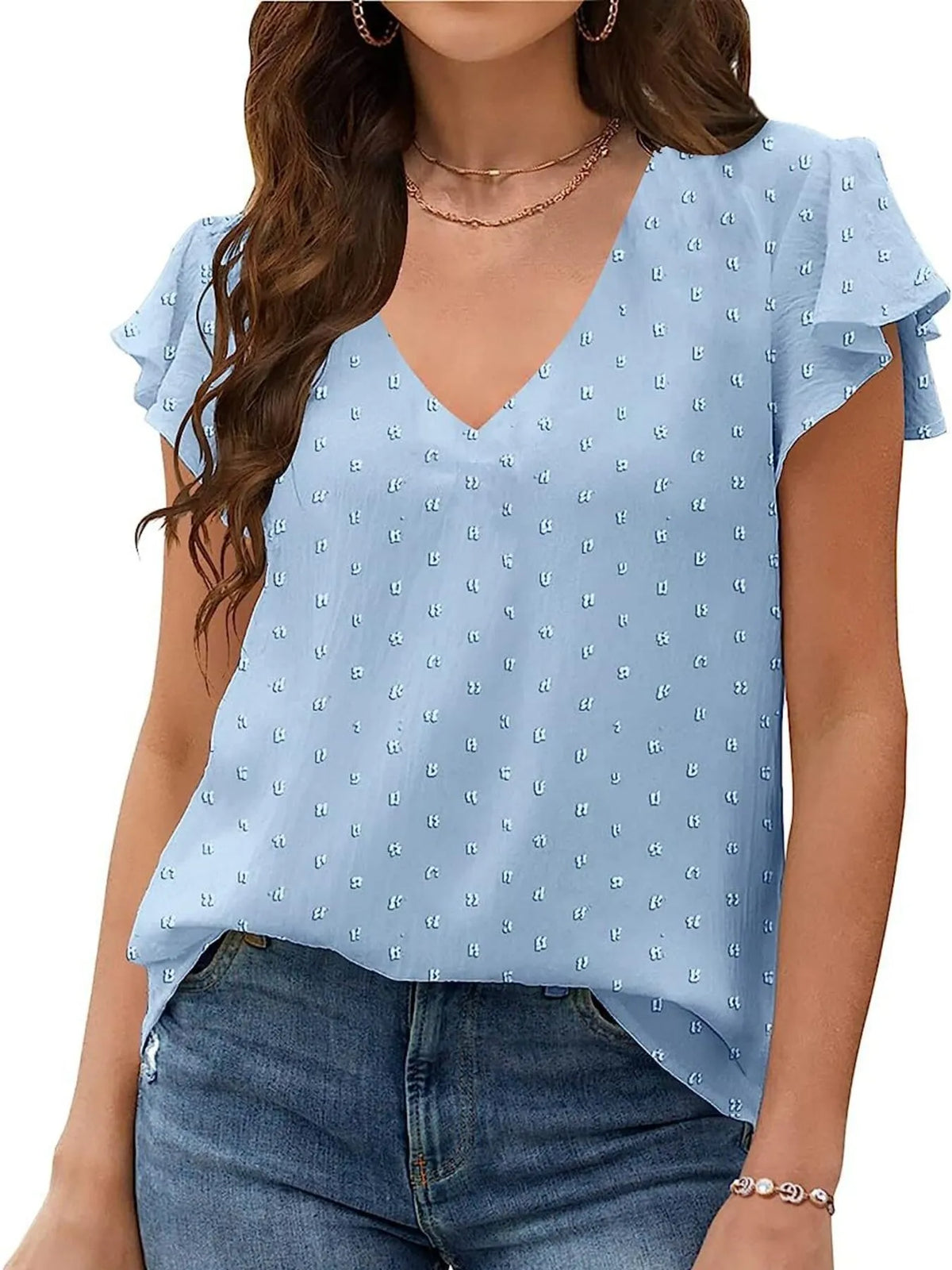 Flutter Sleeve V-neck Casual Blouse (6)