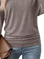 Long Sleeve Crew Neck Casual T-shirt Ruched Hem (12)