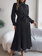 Mock Neck Pleated Midi Dress (20)