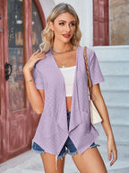 Eyelet Open Front Short Sleeve Cover Up (34)