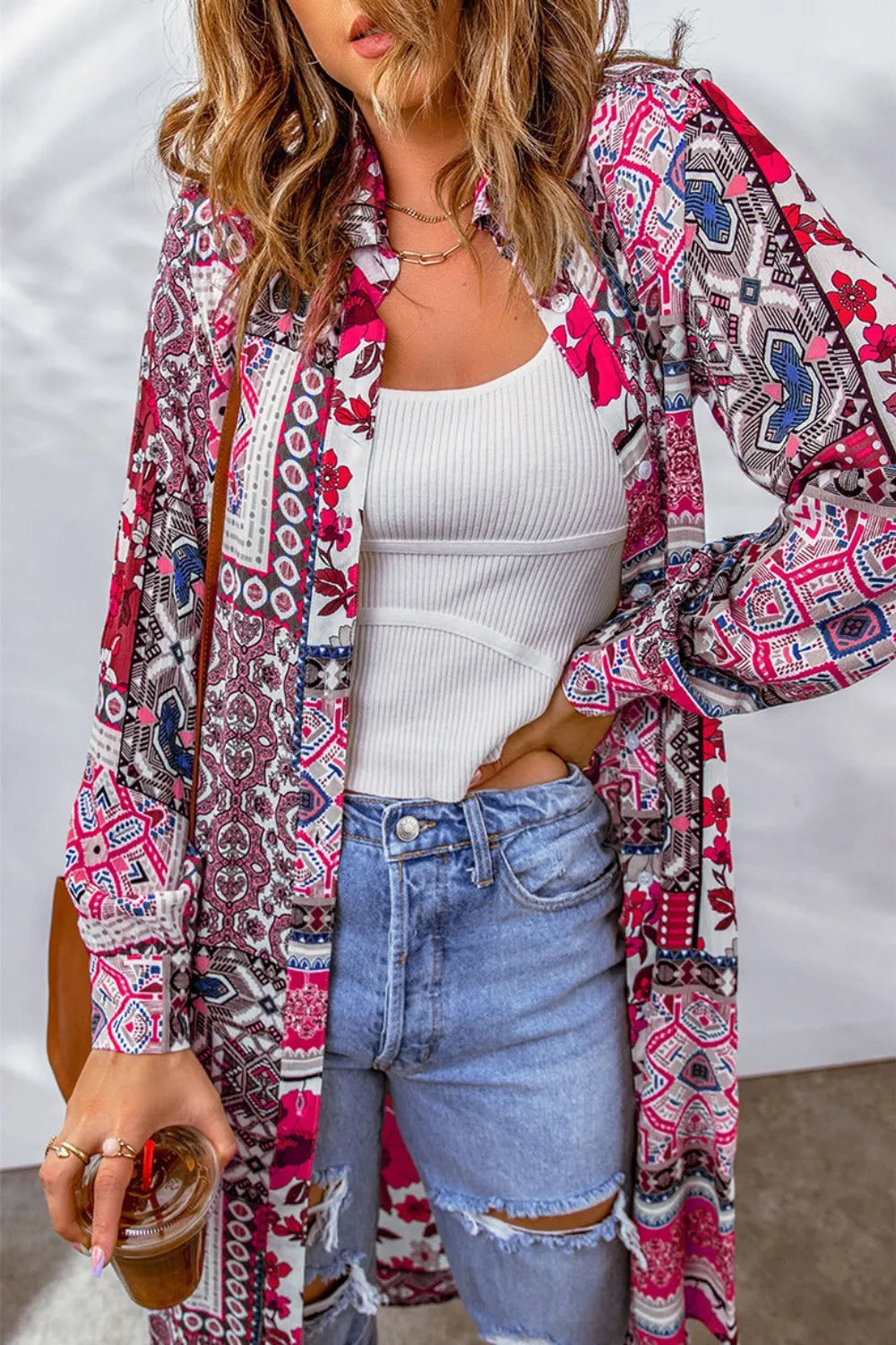Printed Button Up Long Sleeve Cardigan (3)