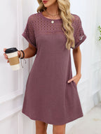 Lace Round Neck Short Sleeve T-shirt Dress (4)