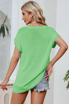 Block V-neck Short Sleeve Knit Top (18)