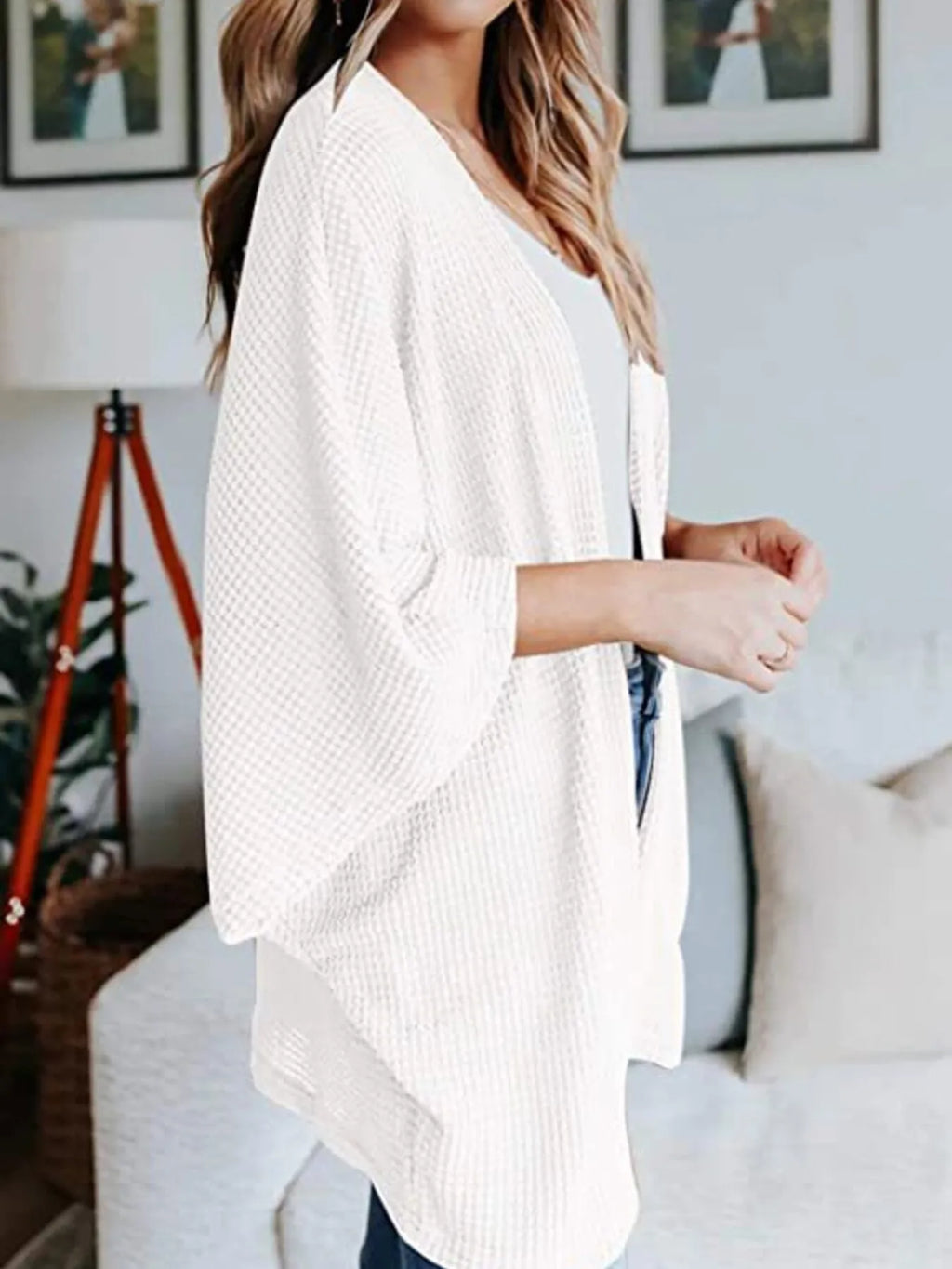 Full Size Open Front Waffle Knit Cardigan Plus (39)