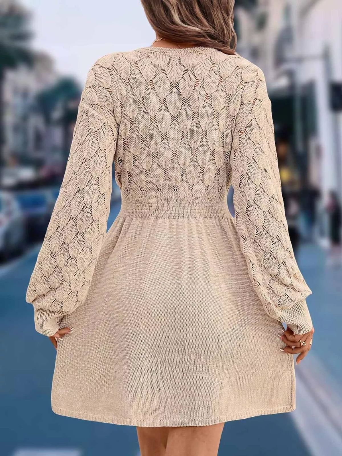 V-neck Long Sleeve Sweater Dress (5)