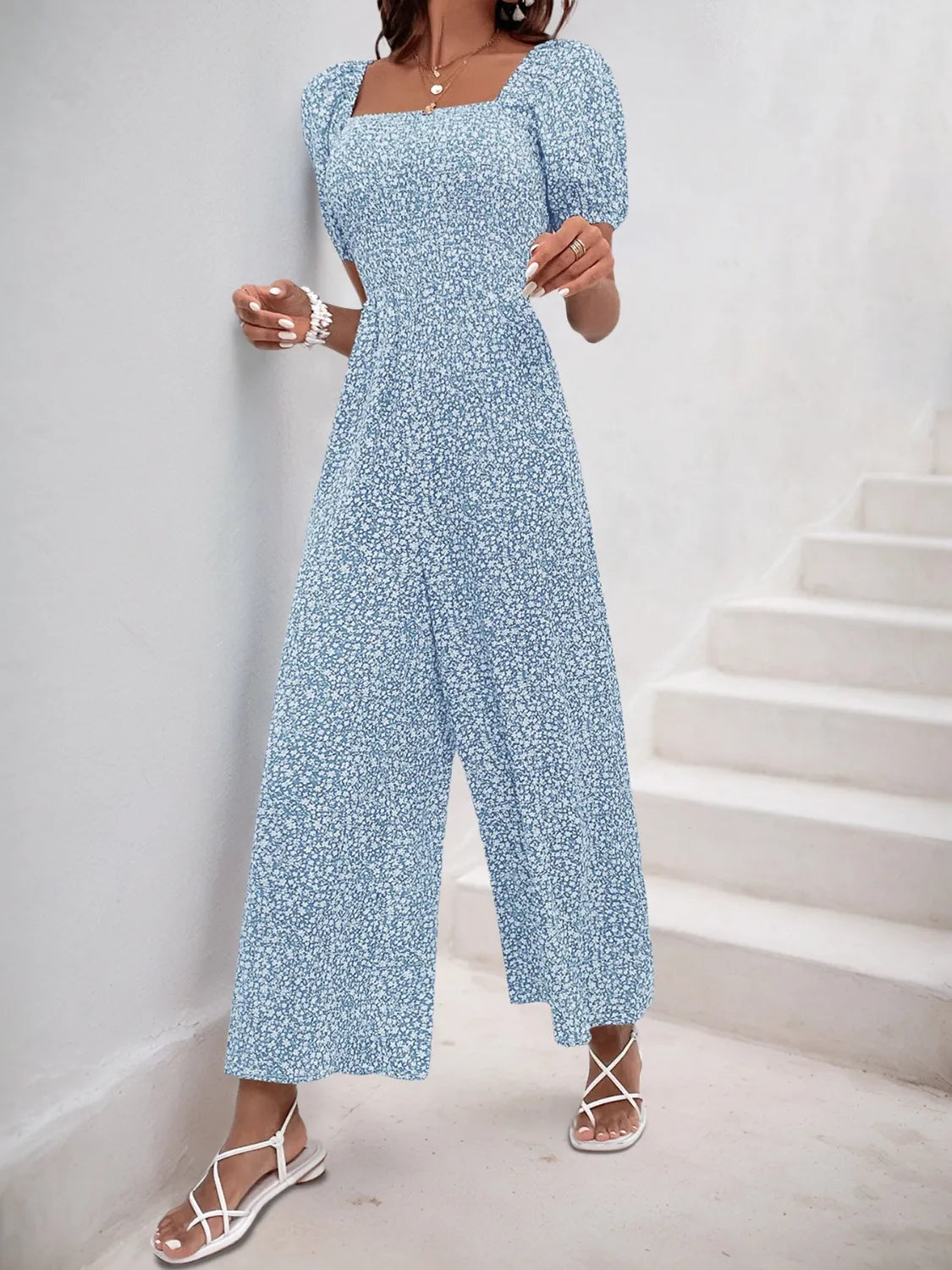 Printed Square Neck Puff Sleeve Jumpsuit (26)