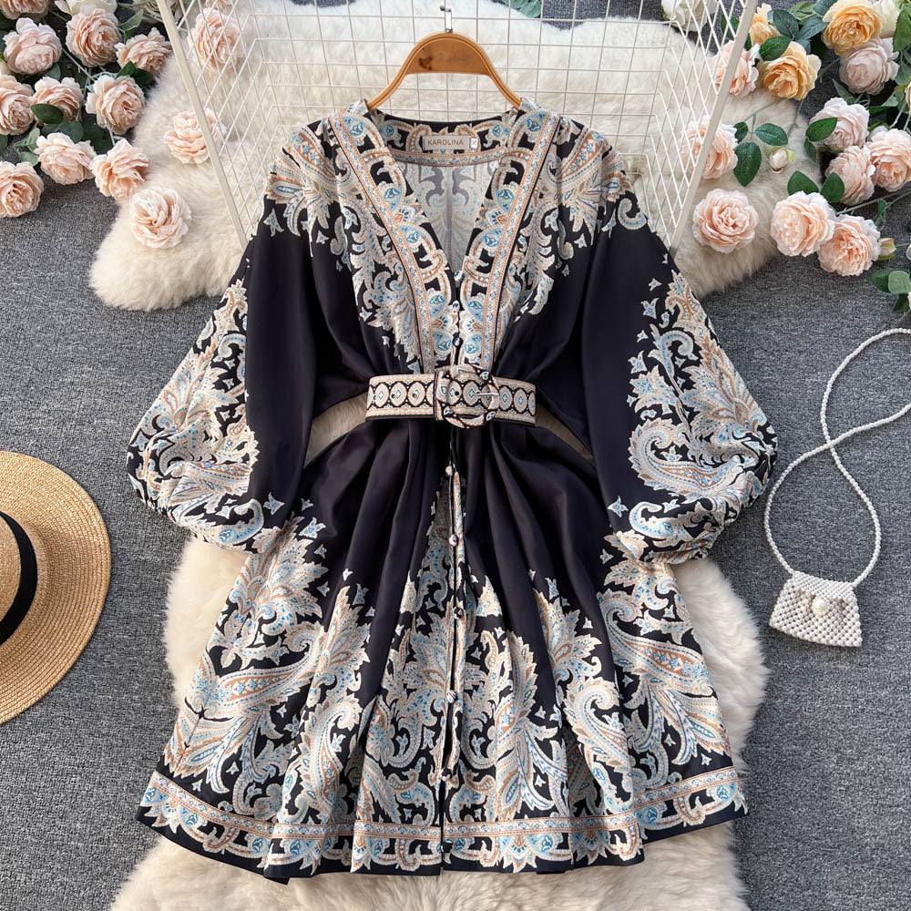 Printed Lantern Sleeve Midi Dress photo 4