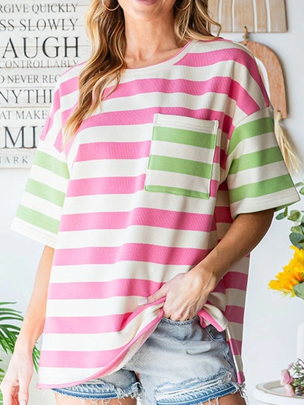 Striped Oversized Short Sleeve T-shirt (2)