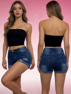Distressed Denim Roll-up Shorts (10)