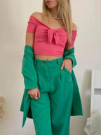 Off-shoulder Bow-tie Crop Top (8)
