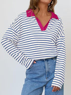 Striped Contrast Collar Long Sleeve Top (3)