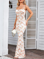 Floral Print Tie Strap Bodycon Maxi Dress (2)