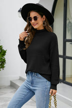 Mock Neck Dropped Shoulder Long Sleeve Sweater (6)