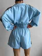 Zip Up Long Sleeve Jacket Shorts Set (2)