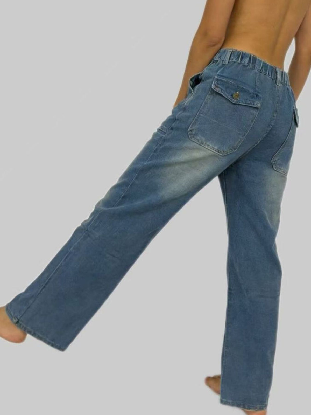 Wide Leg Contrast Stitching Jeans (9)