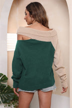 Asymmetrical Long Sleeve Two-tone Cutout Sweater (12)
