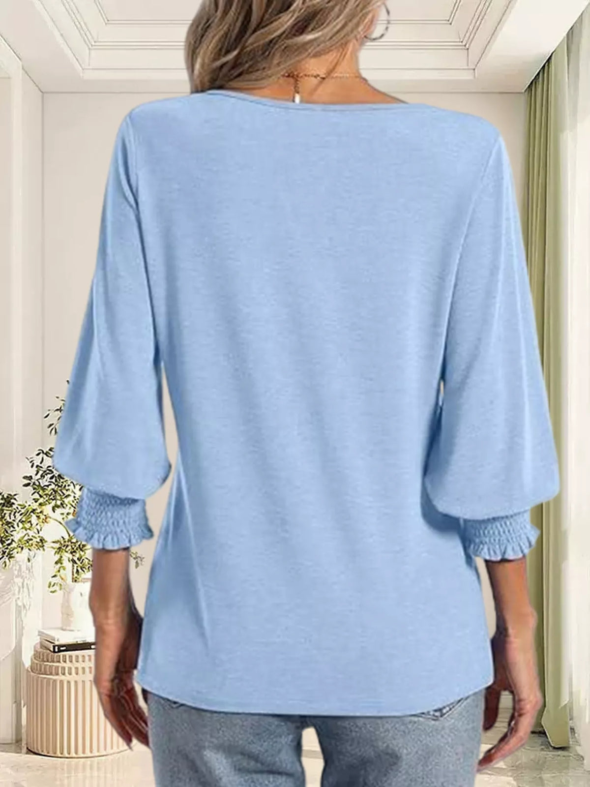 Full Size Notched 3/4 Sleeve Top Plus (4)