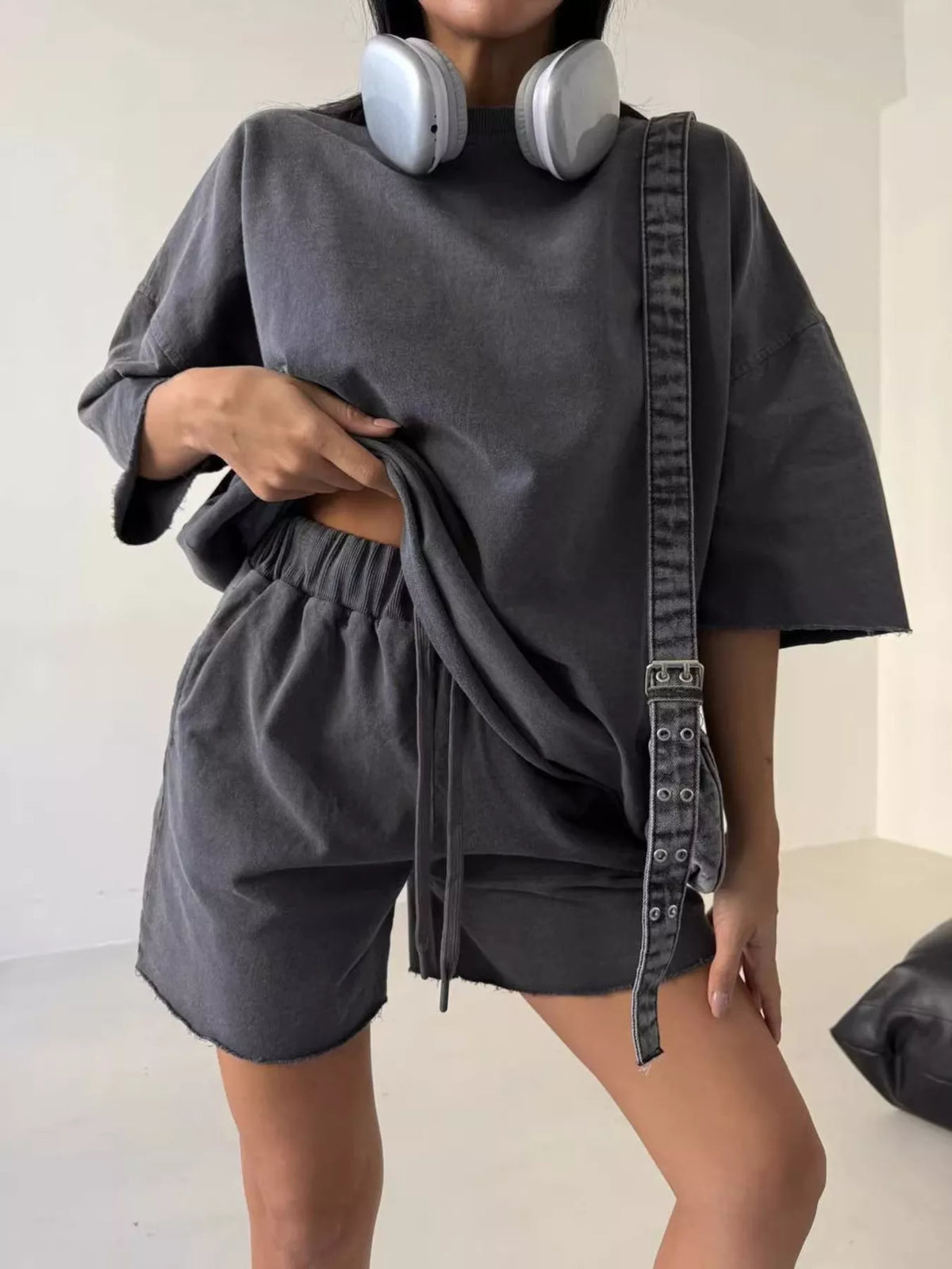 Vintage Wash Oversized Tee Shorts Set (7)