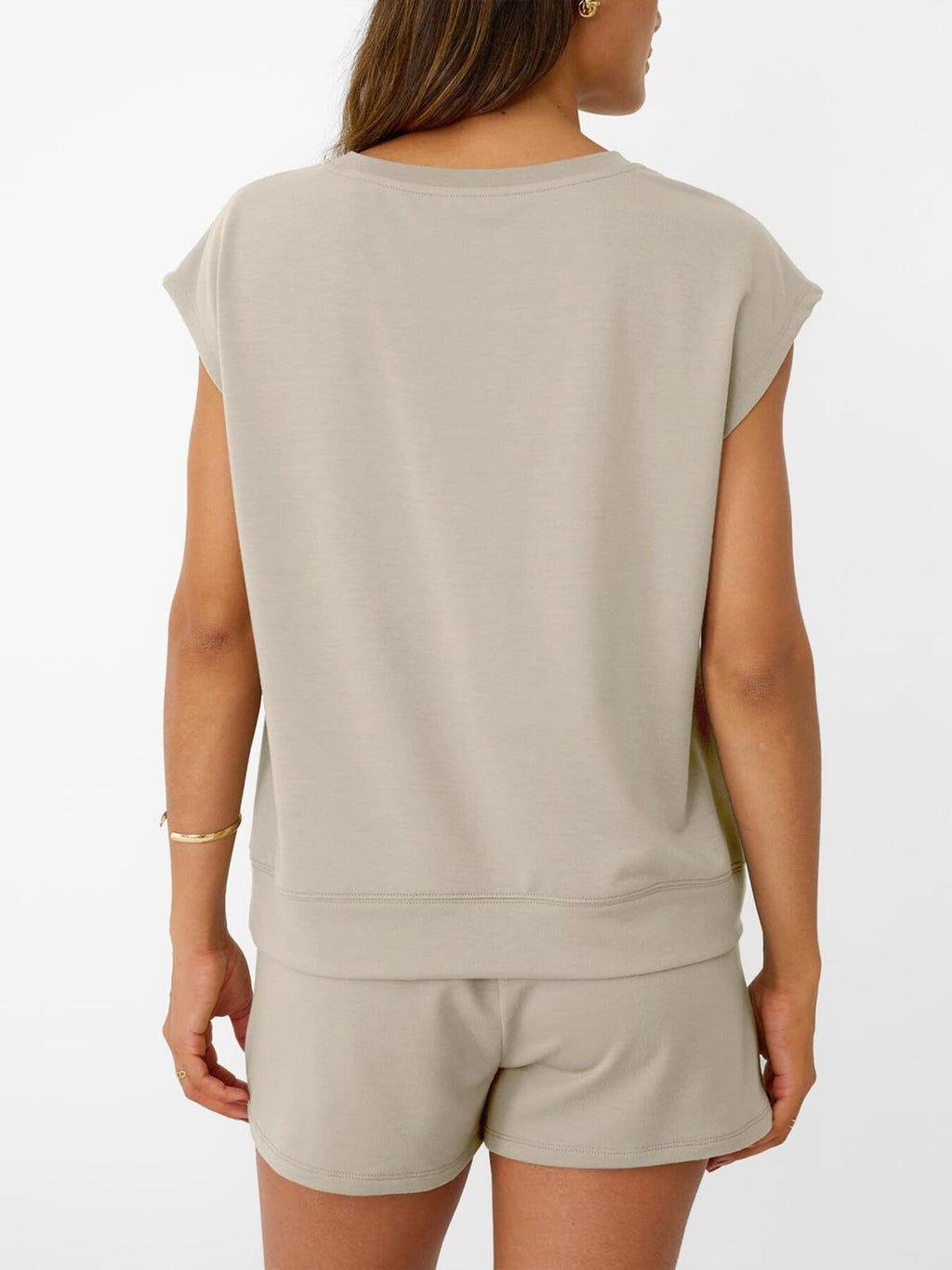 Round Neck Cap Sleeve Top Shorts Set (4)